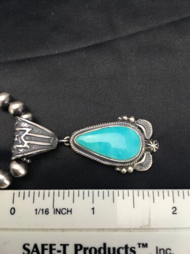 Navajo Blue Turquoise Pendant Necklace | Sterling Silver | Authentic Native American Handmade | 2641 - Masha USA