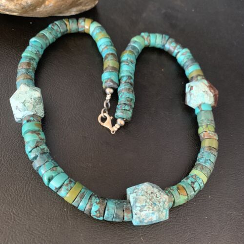 Navajo Turquoise Heishi Spiderweb Necklace | Sterling Silver | 20" | Authentic Native American Handmade | 13890