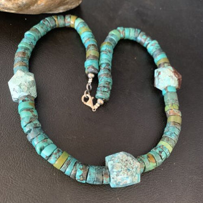 Navajo Turquoise Heishi Spiderweb Necklace | Sterling Silver | 20" | Authentic Native American Handmade | 13892