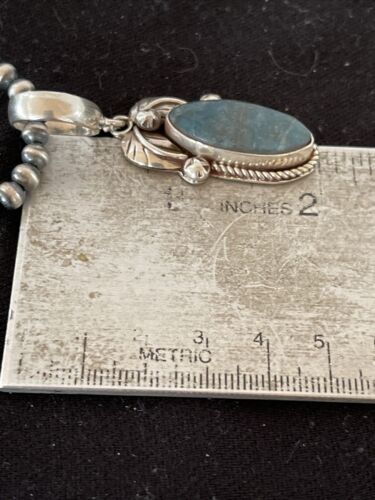 Men's Navajo Sterling Silver Beads Necklace | Denim Lapis Pendant | 2" | Authentic Native American Handmade | 1211