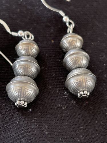 Native American Navajo Pearls Bead Earrings | Sterling Silver | Authentic Handmade | 1347