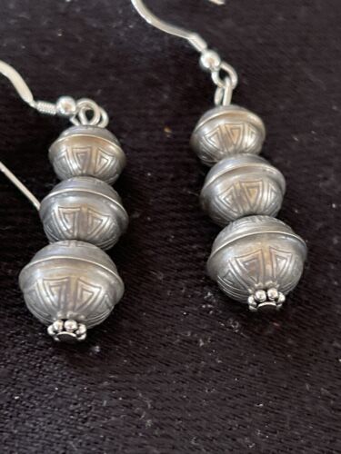 Native American Navajo Pearls Bead Earrings | Sterling Silver | Authentic Handmade | 1347