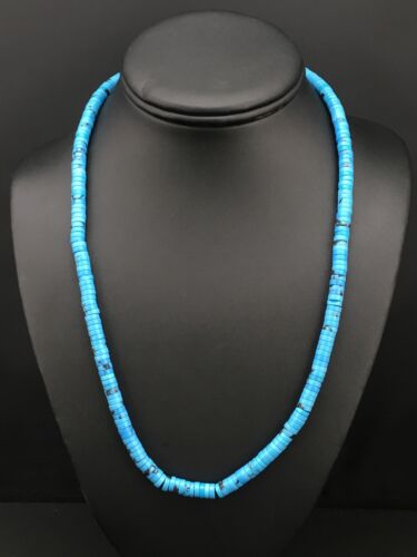 Navajo Blue Turquoise Heishi Bead Necklace | 20" | 6mm | Sterling Silver | Authentic Native American Handmade | 1341