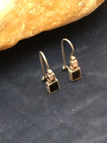 Native American Navajo Black Onyx Dangle Earrings | Sterling Silver | Authentic Handmade | 8983