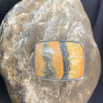 Navajo Bumble Bee Jasper Ring | Sterling Silver | Sz 8 Adjustable | Authentic Native American Handmade | 11540 - Masha USA