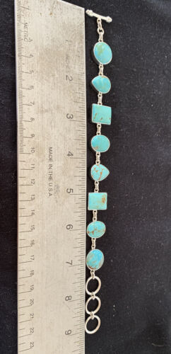 Native American Navajo Blue Turquoise Link Bracelet | Sterling Silver | 9" | 00666