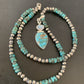 Navajo Pearls Necklace with Blue Mojave Turquoise Moon Pendant | Authentic Native American Sterling Silver | Multi-Stone | 11912