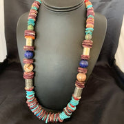 Navajo Sterling Silver Necklace | Turquoise, Spiny Oyster, Coral, Lapis | 24" | Authentic Native American | 10825