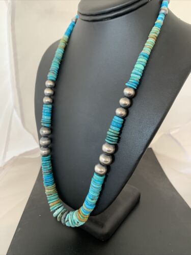 Navajo Pearls Graduated Turquoise Necklace | Sterling Silver | Authentic Native American | 24" | 826