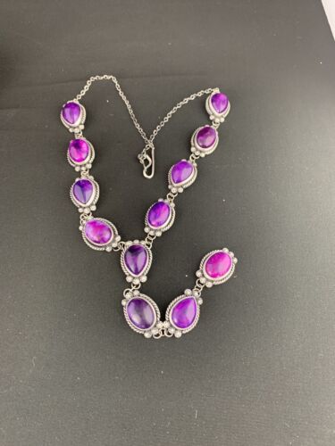 Navajo Sugilite Lariat Necklace | Sterling Silver Pendant | 23" | Authentic Native American Jewelry | 1153