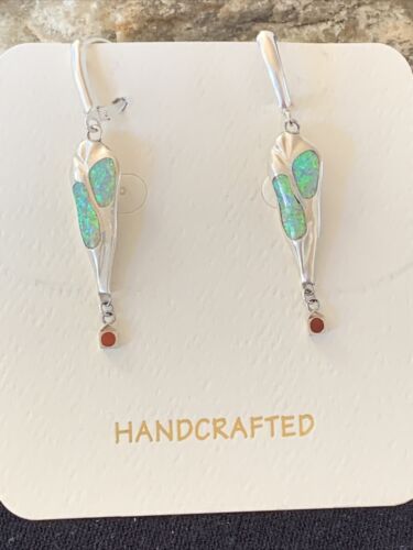 Native American Navajo Blue Opal Inlay Earrings | Sterling Silver | 2" | 1518