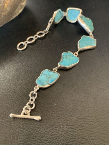 Navajo Blue Kingman Turquoise Rough Link Bracelet | Sterling Silver | 8" | 11652