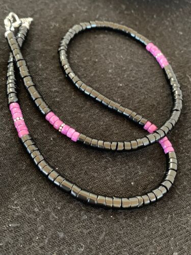 Native American Sugilite Heishi Onyx Necklace for Men | Sterling Silver | 19" | 8822