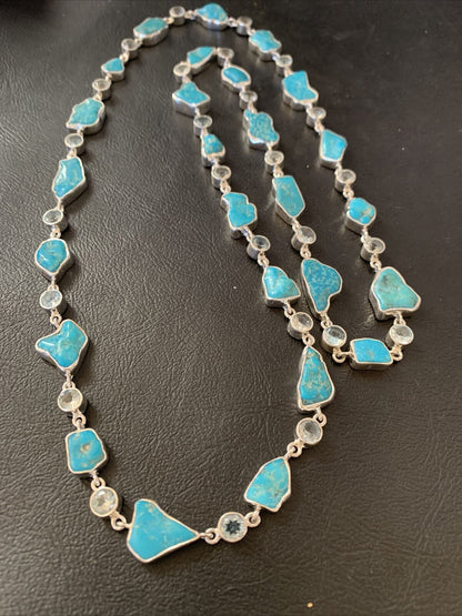 Navajo Blue Kingman Turquoise Topaz Pendant Necklace | Sterling Silver | 30" | 11783