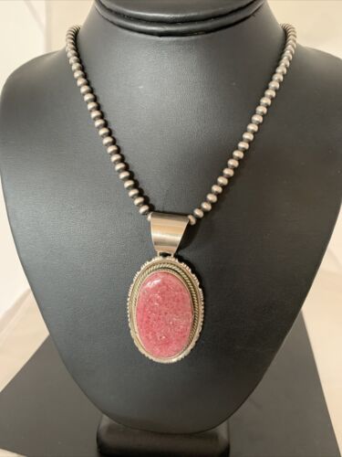 Native American Red Ruby Pendant Necklace | Sterling Silver | Handmade | 3" | 02186