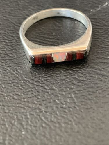 Native American Navajo Black Onyx Opal Coral Inlay Ring | Sz 6 | Authentic Handmade | 11146 - Masha USA