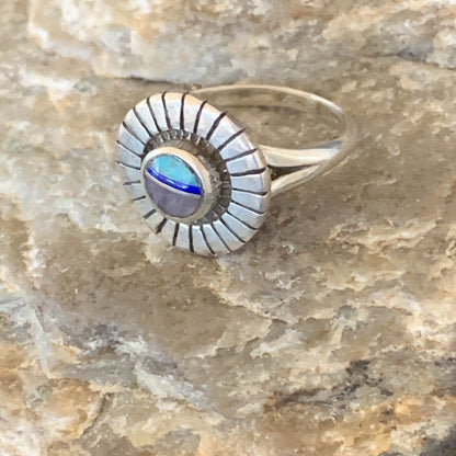 Navajo Blue Turquoise Sugilite Inlay Ring | Sz 6.5 | Sterling Silver | Authentic Native American Handmade | 11192