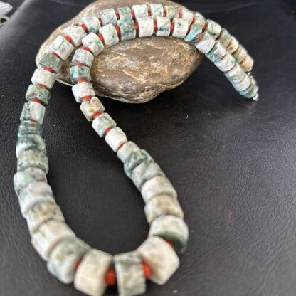 Native American Sterling Silver Necklace | Grey White Jasper Coral | 20" | 14430