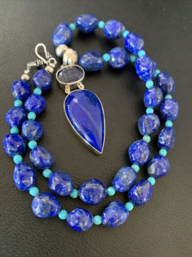 Men's Navajo Blue Lapis Topaz Turquoise Necklace Pendant | Sterling Silver | 20" | 10273