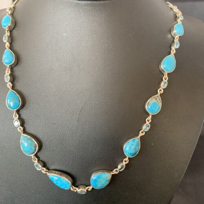 Native American Blue Turquoise Topaz Necklace | Sterling Silver | 20" | Multi-Stone | 10515 - Masha USA