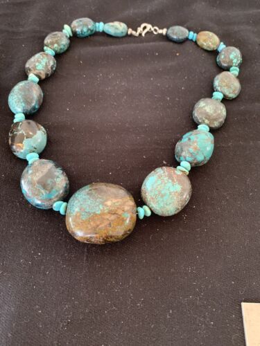 Navajo Graduated Sterling Silver Natural Blue Nugget Turquoise Necklace | Authentic Native American | 20" | 00626