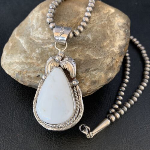 Men's Women's White Buffalo Turquoise Pendant | Sterling Silver Necklace | Native American Handmade | 14197