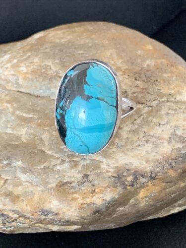Navajo Blue Turquoise Ring | Sterling Silver | Sz 8 | Authentic Native American Handmade | 1825