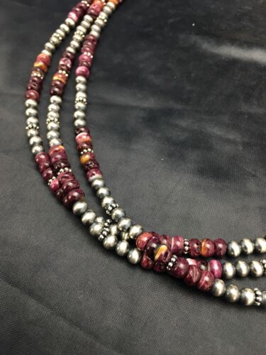 Navajo Purple Spiny Oyster Necklace | Sterling Silver | 22" | Authentic Native American Handmade | 14026