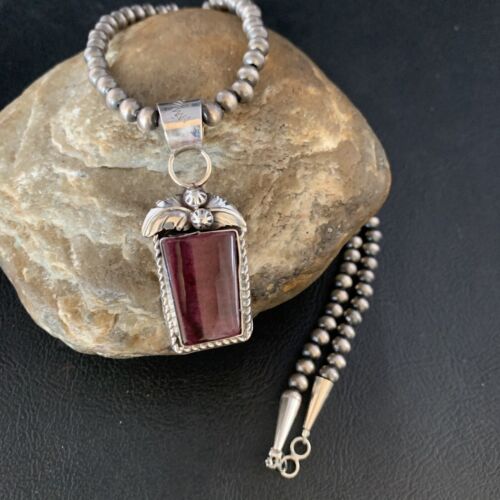 Navajo Purple Spiny Necklace Pendant | Sterling Silver | Authentic Native American Handmade | Women's | 13630