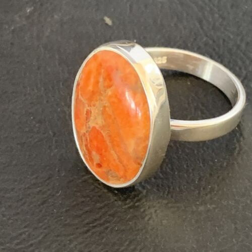 Native American Women's Apple Coral Sponge Ring | Sterling Silver | Sz 8 | 14045