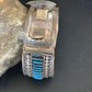 Authentic Native American Zuni Sterling Silver Watch Cuff Bracelet | Blue Turquoise Inlay Tips | 12332