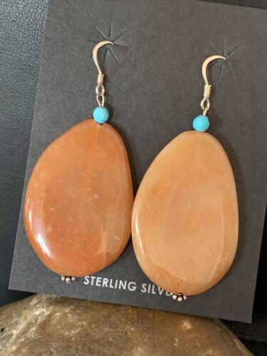 Navajo Tan Jasper and Blue Turquoise Earrings | Sterling Silver | Authentic Native American Handmade | 13103