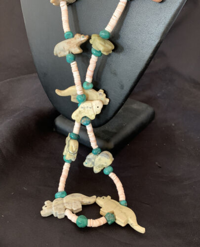 Navajo Pearls Blue Turquoise Shell Necklace | Fetish | Sterling Silver | 30" | Authentic Native American Handmade | 12555 - Masha USA