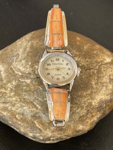 Authentic Navajo Orange Spiny Oyster Inlay Watch Tips | Sterling Silver | Native American Jewelry | 1555