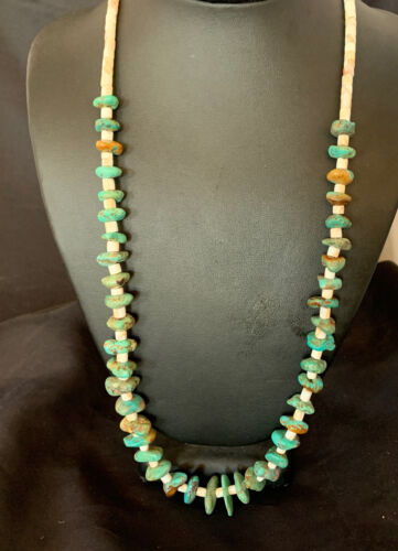 Navajo Pearls Nugget Blue Turquoise Shell Necklace | Sterling Silver | 26" | 12544