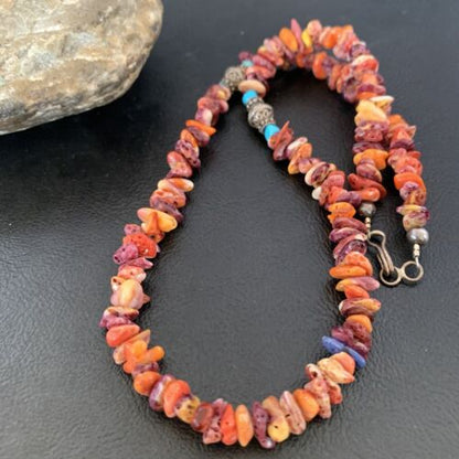 Navajo Spiny Oyster & Turquoise Necklace | Sterling Silver | 16" | Authentic Native American Handmade | 10693