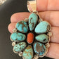 Navajo Cluster Coral Spiderweb Turquoise Pendant | Sterling Silver | Authentic Native American Handmade | 2228