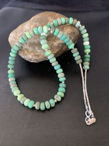 Navajo Green Faceted Turquoise Necklace | Sterling Silver | 22" | Authentic Native American Handmade | 11707