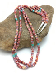 Southwestern Shell Turquoise Necklace | 2-Strand Sterling Silver | 27" | 2916