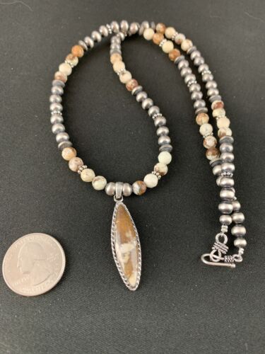 Men's Navajo Wild Horse Turquoise Beads Necklace Pendant Set | Sterling Silver | Authentic Native American Handmade | 158