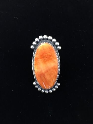 Navajo Orange Spiny Oyster Ring | Sterling Silver | Sz 9 | Authentic Native American Handmade | 10071