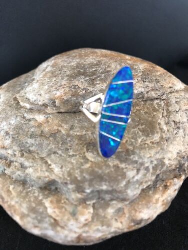 Native American Navajo Blue Opal Inlay Ring | Sterling Silver | Sz 4.5 | 8383