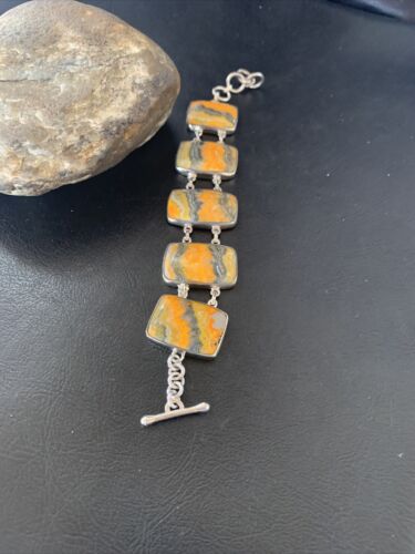Navajo Bumblebee Jasper 5-Stone Link Bracelet | Sterling Silver | 7.5" | Authentic Native American Handmade | 11654