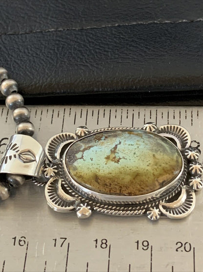 Men's Navajo Pearl Necklace with Blue Golden Hills Turquoise Pendant | Sterling Silver | 10319