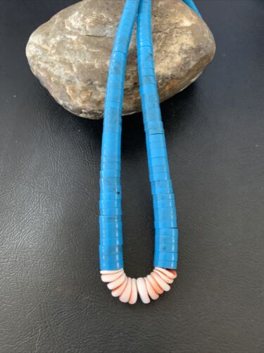 Southwestern Santo Domingo Spiny Oyster & Blue Turquoise Graduated Necklace | Authentic Native American | 18" | 12525