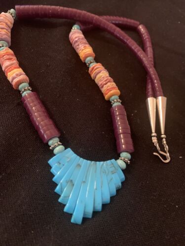 Santo Domingo Sugilite Turquoise Pendant Necklace | Sterling Silver | Authentic Native American Handmade | 22" | 612