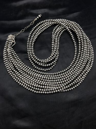 Southwestern Navajo Pearls Sterling Silver Bead Necklace | Authentic Native American | 4mm | 32" | 1054