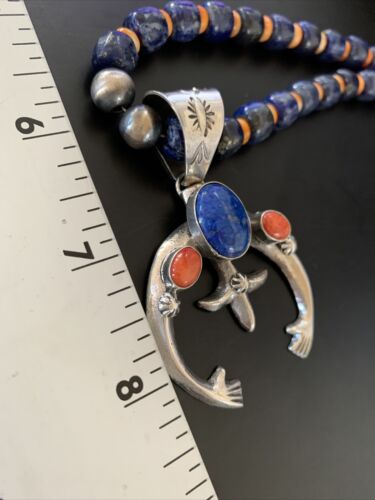 Navajo Blue Lapis Spiny Oyster Naja Pendant | Sterling Silver | Authentic Native American Handmade | 11494