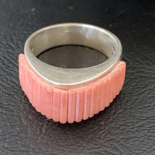 Navajo Pink Coral Inlay Band Ring | Sz 7 | Authentic Native American Handmade | 12411