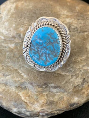 Southwestern Navajo Blue Kingman Turquoise Ring | Sterling Silver | Sz 8 | 12210